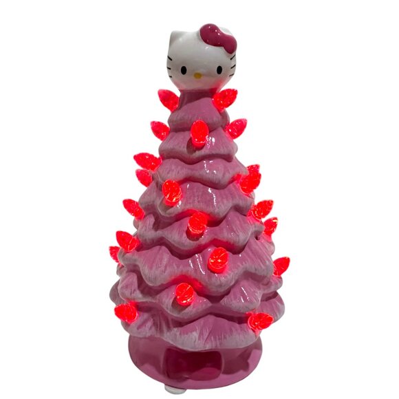 Hello Kitty Ceramic Pink Christmas Tree With Lights NEW with Light Cute - Picture 10 of 12